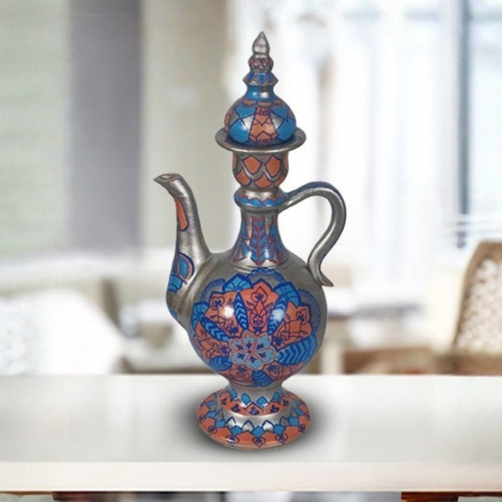 silver hand-painted decorative ceramic pitcher